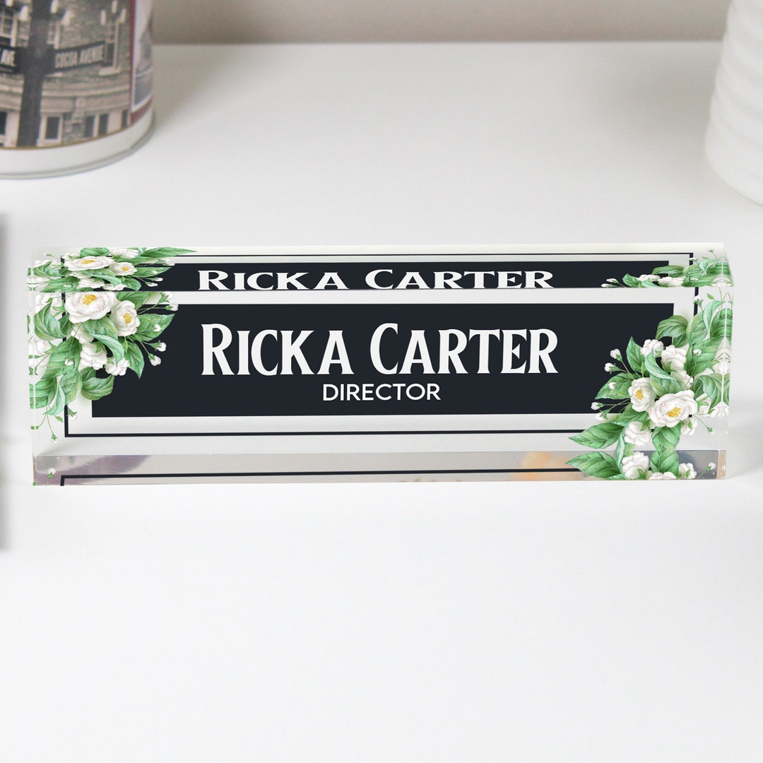 Acrylic Desk Name Plate for Director Floral and Leafy Design ...