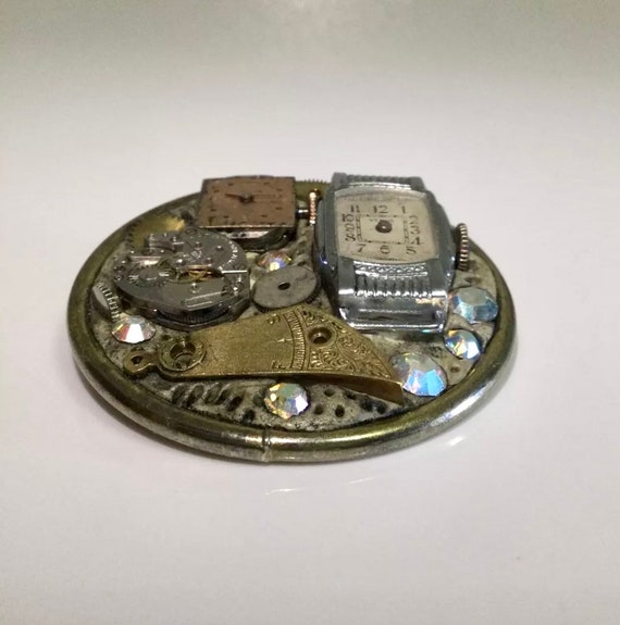 Rare Handmade Watch Pin / Brooch With Watch Parts, Si… Gem