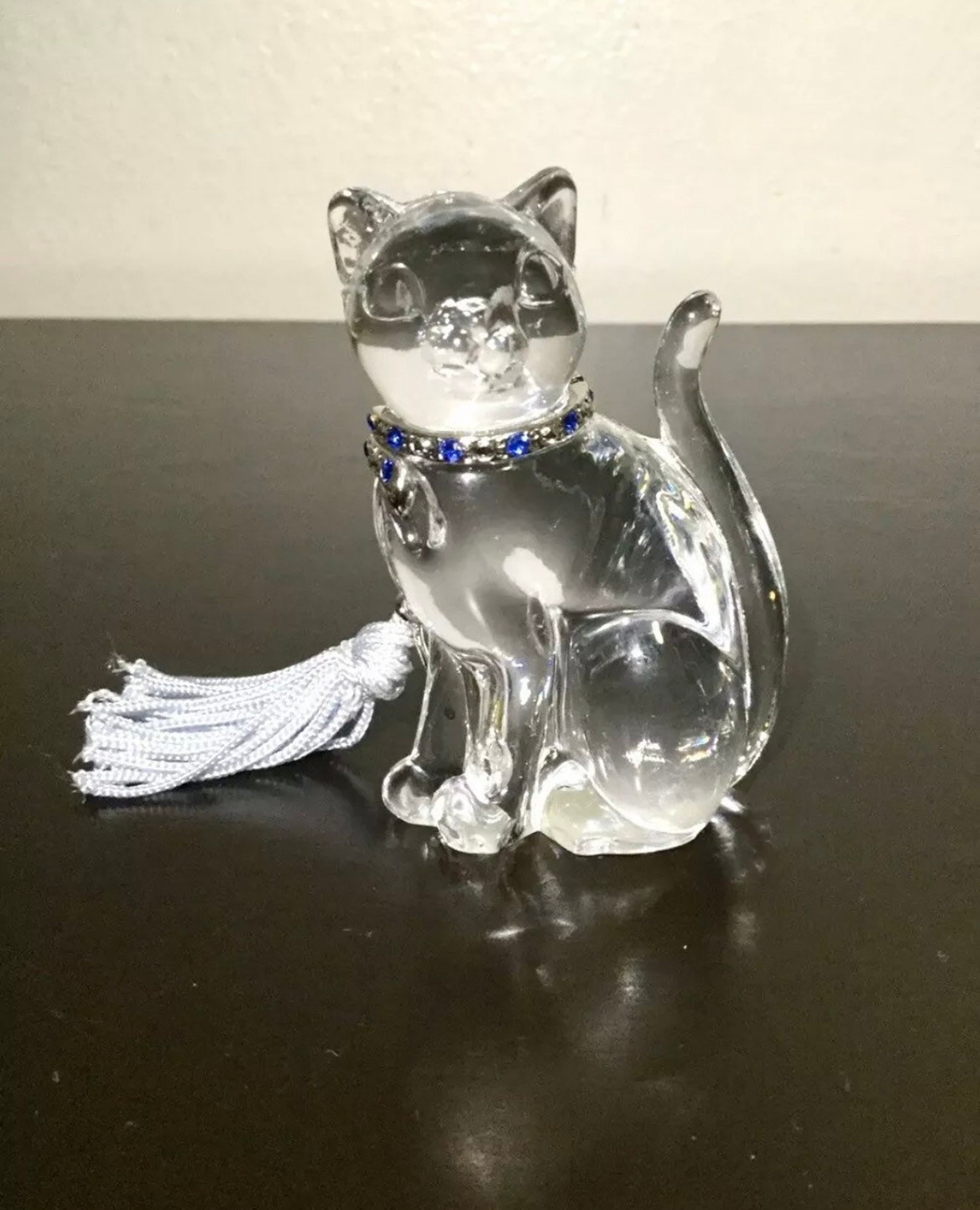 Lenox Clear Crystal Adorable Cat With Blue Jewel Gem Collar Etsy