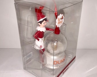 New Dunkin Donuts Limited Elf On The Shelf Girl Ornament Snow Globe Ice Coffee