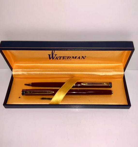 WATERMAN Ideal Slim Fountain 18k NIB & Ballpoint Pen Set Burled