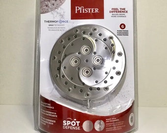 Pfister Pommeau de douche rond montage mural Thermoforce 6 jets 5,5 pouces nickel brossé