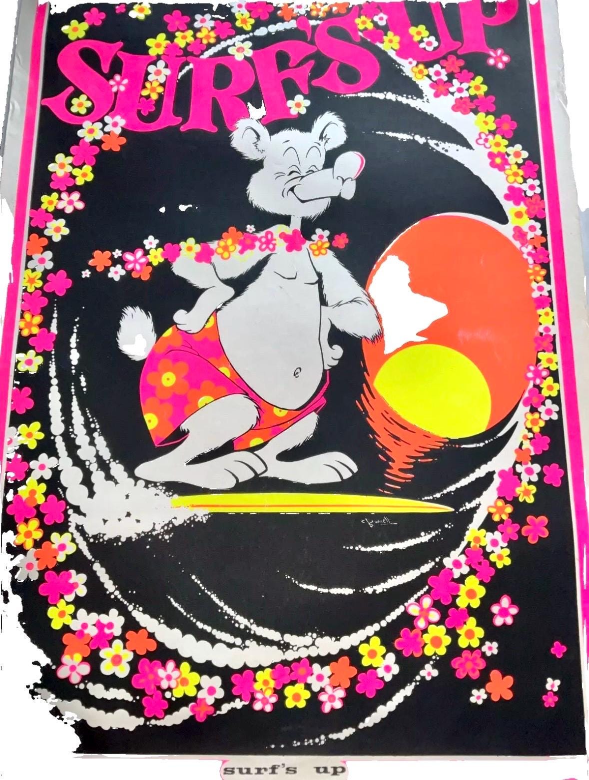 1980年　(希少)サーフィンムービー　ポスター　ビンテージ　４枚セット Original Vintage Poster SURFS UP BEAR Blacklight 1970's by Pacific