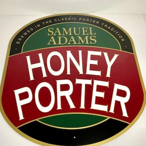 SAMUEL ADAMS  Beer Bar Embossed Metal Advertising Sign Honey Porter 17”x15”