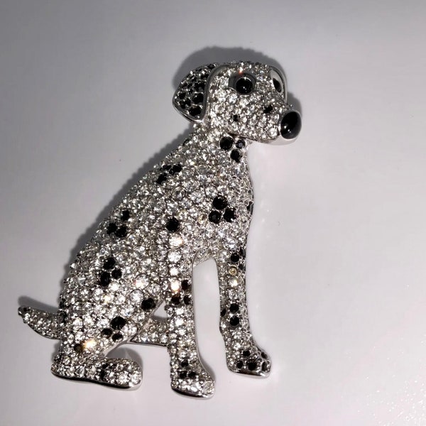 Vintage  Original  Swarovski Large Crystal Dalmatian Dog Brooch #SW1