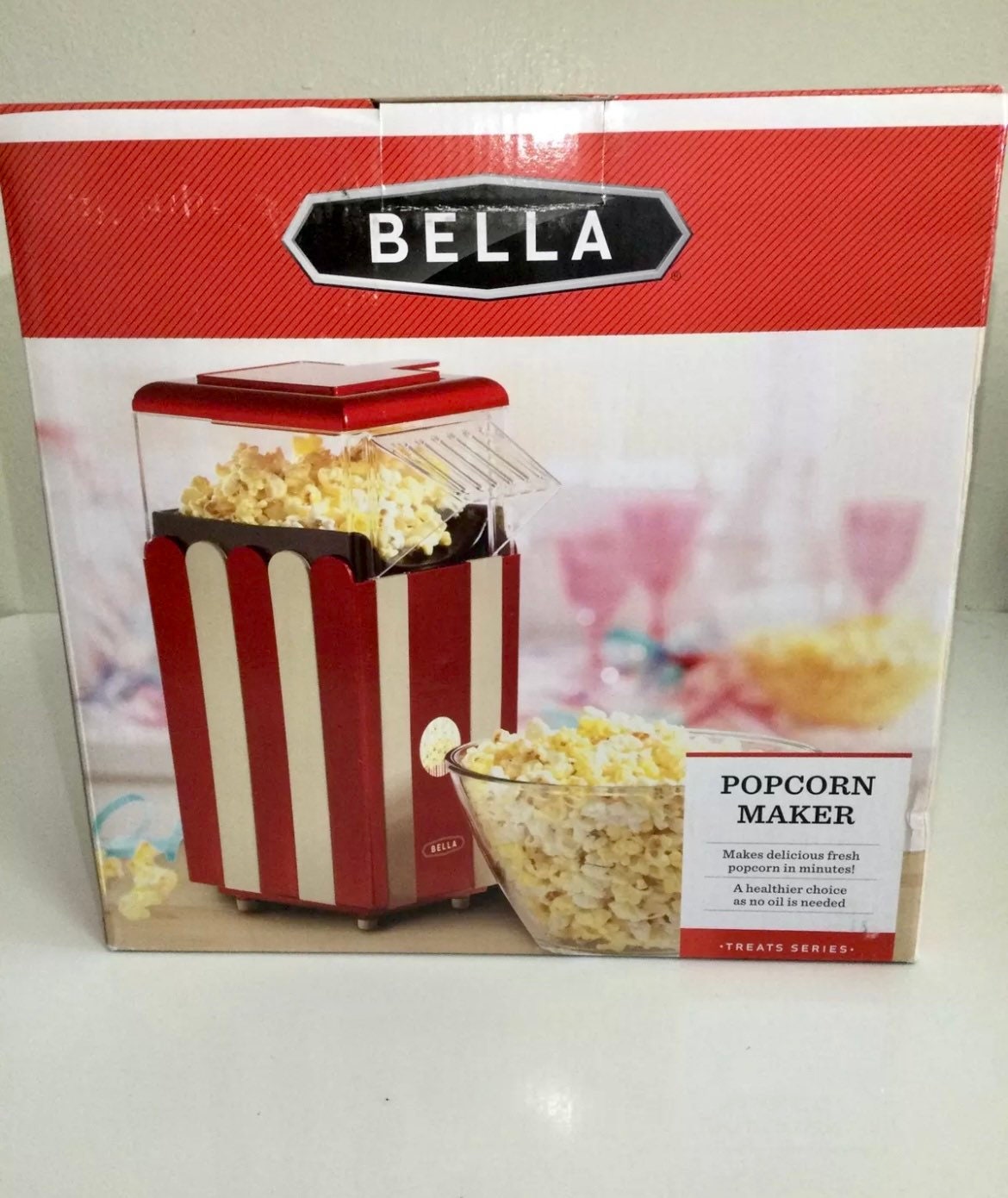 Bella Model RH-788 Hot Air Popcorn Popper Maker In Red/White NEW