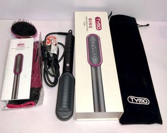 New TYMO Ring Hair Straightening Comb Matte Black New Open Box With Case Brush