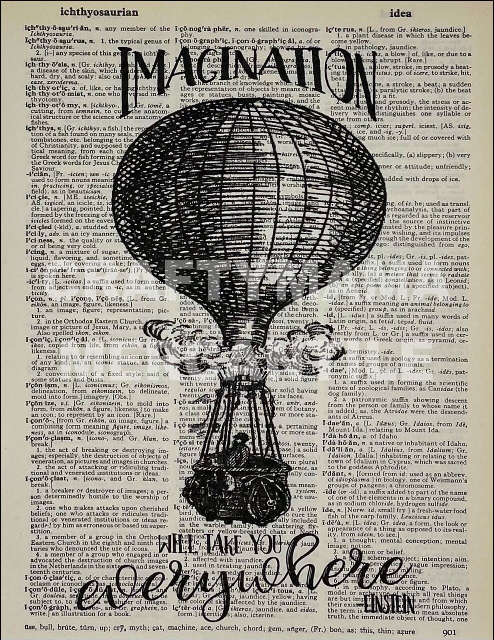 Einstein Quote imagination Will Take You Everywhere Dictionary Page Print  Wall Art Hot Air Balloon - Etsy