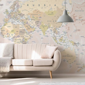 Pink Map Wallpaper | Wall Map Mural | Atlas Wallpaper | Large Map Wall Decal | Removable Map Wallpaper - M6654