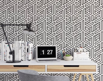 Braided Triangle Removable Wallpaper - Geometric Monochrome Triangle Wallpaper - G121-27