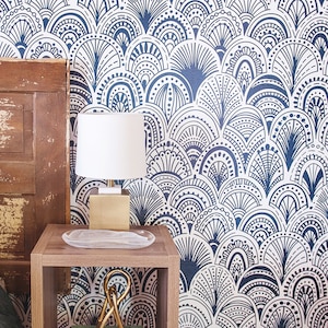 Blue Scallops Removable Wallpaper: Bohemian Arch Pattern
