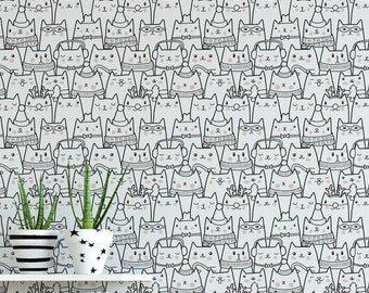 Cute Cats Color Me Removable Wallpaper - Interactive Cats Wallpaper - D126-27