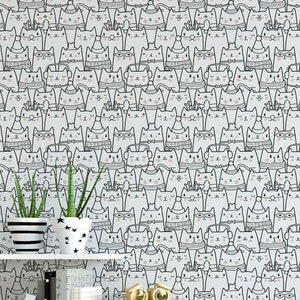 Cute Cats Color Me Removable Wallpaper Interactive Cats - Etsy