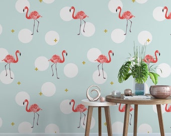 Flamingo Removable Wallpaper - Modern Flamingo Wallpaper - Flamingo Feature Wall Decor - P130-27