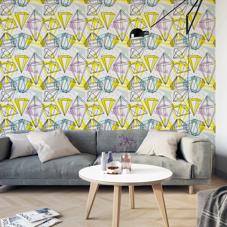 Crystal Gems Removable Wallpaper Cute Self Adhesive Wallpaper Trendy Doodle Diamond Temporary Wallpaper P134 27