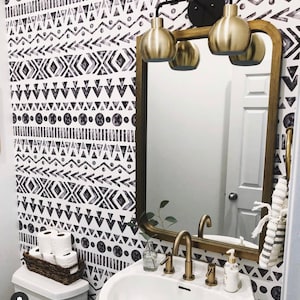 Black White Wallpaper, Boho Removable Wallpaper, Aztec Wallpaper, Geometric Wallpaper, Black Nursery Wall Mural, Renter Friendly, T123-27