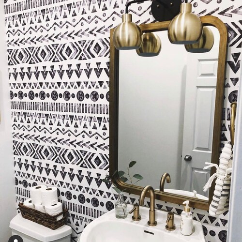 Black and White Boho Removable Wallpaper T12327 Etsy