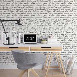 Hola fondo de pantalla / Fondo de pantalla de letras a mano / Fondo de pantalla de escritura / Fondo de pantalla extraíble de texto / Fondo de pantalla de caligrafía / Fondo de pantalla Peel Stick