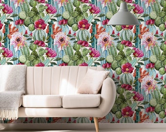 Watercolor Cactus Floral Wallpaper: Tropical Self Adhesive