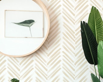 Neutral Herringbone Peel and Stick Wallpaper: Scandi Geometric Design