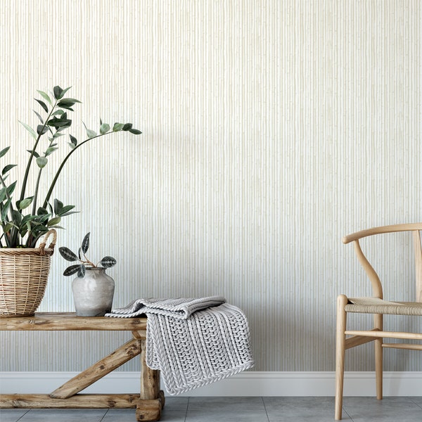 Neutral Striped Wallpaper | Bamboo Removable Wallpaper | Self Adhesive Natural Wall Paper | Muted Wallpaper | Subtle Peel Stick Wallpaper