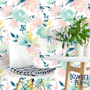 Light and Bright Floral Removable Wallpaper  / tropical wallpaper / botanical self adhesive / floral wallpaper B165-27