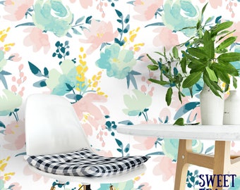 Floral Removable Wallpaper: Tropical Botanical Self Adhesive