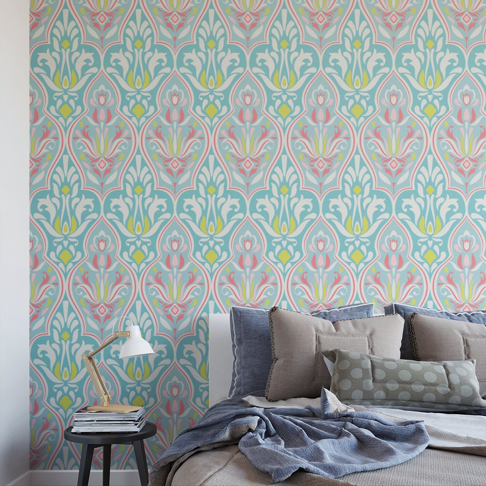 Blue Damask Removable Wallpaper G20627 Etsy