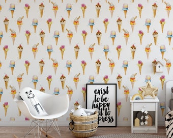 Watercolor ice cream wallpaper / cute self adhesive wallpaper / trendy temporary wallpaper P133-27