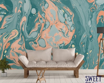 Santa Monica paint swirl wall mural / marble abstract removable wallpaper / artistic self adhesive wall mural M2802