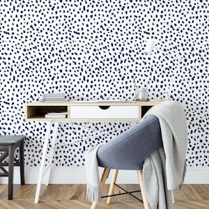Navy Dot Wallpaper, Dalmatian Wallpaper, Polka Dot Wallpaper, Pattern Adhesive Wallpaper, Spot Wallpaper, Dot Wallpaper Mural, 182-27navy