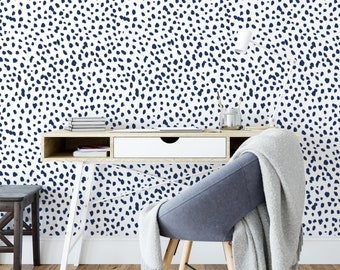 Navy Dot Wallpaper, Dalmatian Wallpaper, Polka Dot Wallpaper, Pattern Adhesive Wallpaper, Spot Wallpaper, Dot Wallpaper Mural, 182-27navy