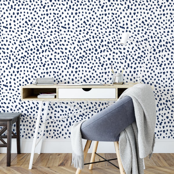 Navy Dot Wallpaper, Dalmatian Wallpaper, Polka Dot Wallpaper, Pattern Adhesive Wallpaper, Spot Wallpaper, Dot Wallpaper Mural, 182-27navy