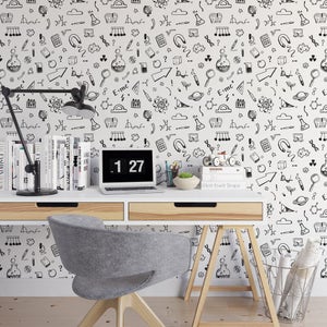 SCIENCE DOODLES & Astronaut Space Home Decor Peel Stick WALLPAPER, Customized Removable Adhesive Wallpaper