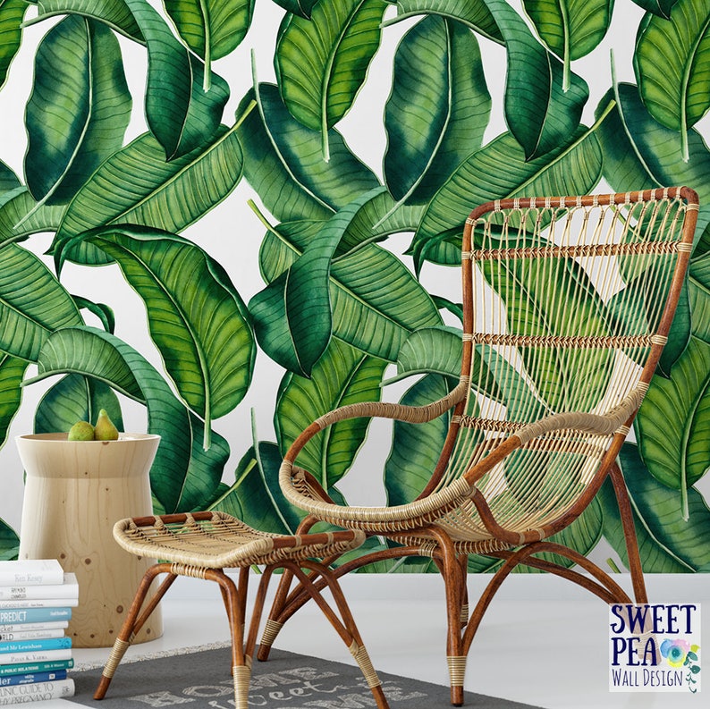 Banana Leaf Removable Wallpaper / tropical wallpaper / botanical self adhesive / floral wallpaper B163-27 image 3