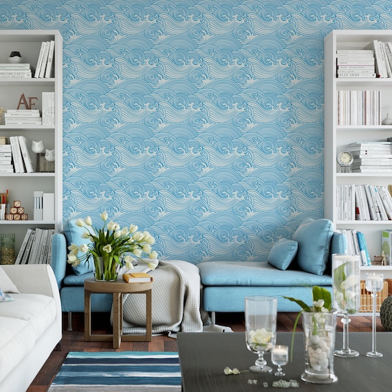 Japanese Waves Removable Wallpaper: Coastal Sea Accent Wall