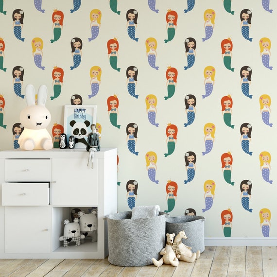 Mermaid Kids Removable Wallpaper Cute Self Adhesive Wallpaper Children S Temporary Wallpaper K128 27