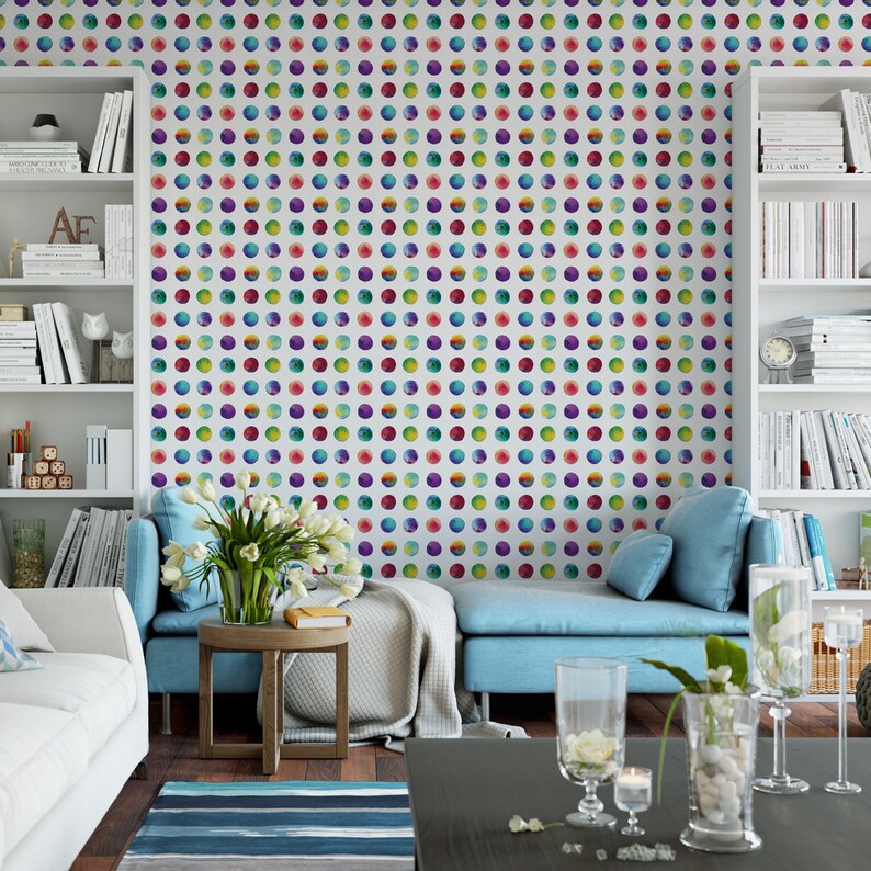 Watercolor Wallpaper, Colorful Dot Wallpaper, Playroom Wallpaper, Rainbow Dot Wallpaper, Color Removable Wallpaper, Kid Accent Wall, G189-13 image 4