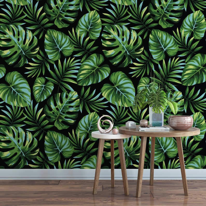 Dark Botanical Removable Wallpaper / Tropical Wallpaper / - Etsy