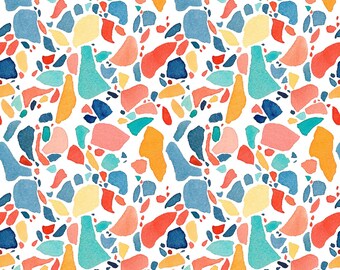 Colorful Terrazzo Watercolor Removable Wallpaper - Bold Colorful Terrazzo Wallpaper - Accent Wall - G220-27