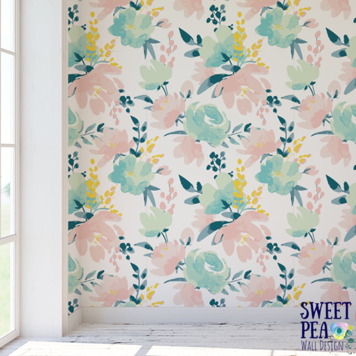 Light and Bright Floral Removable Wallpaper / Tropical Etsy