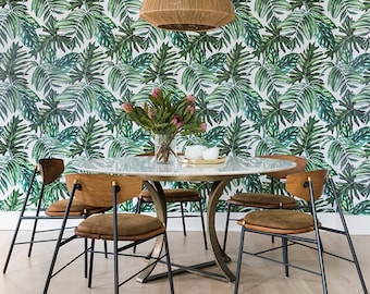 Carta da parati rimovibile con foglie di palma acquerellate: parete decorativa tropicale