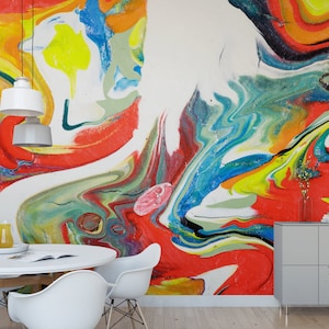 Buntes Swirl Abstraktes Wandbild: Tapete abziehen und aufkleben