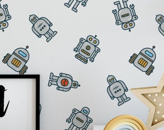 Robots Removable Wallpaper - Children's Bedroom Cute Wallpaper - Peel and Stick Wallpaper - P121-13