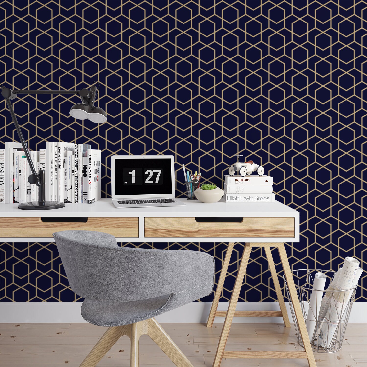 Navy and Gold Removable Wallpaper G19227 Etsy