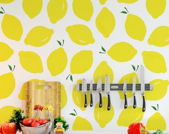 Lemon Wallpaper | Fruit Wallpaper | Removable Kitchen Wallpaper | Citrus Wallpaper | Yellow Wallpaper | Nursery Self-Adhesive Wallpaper