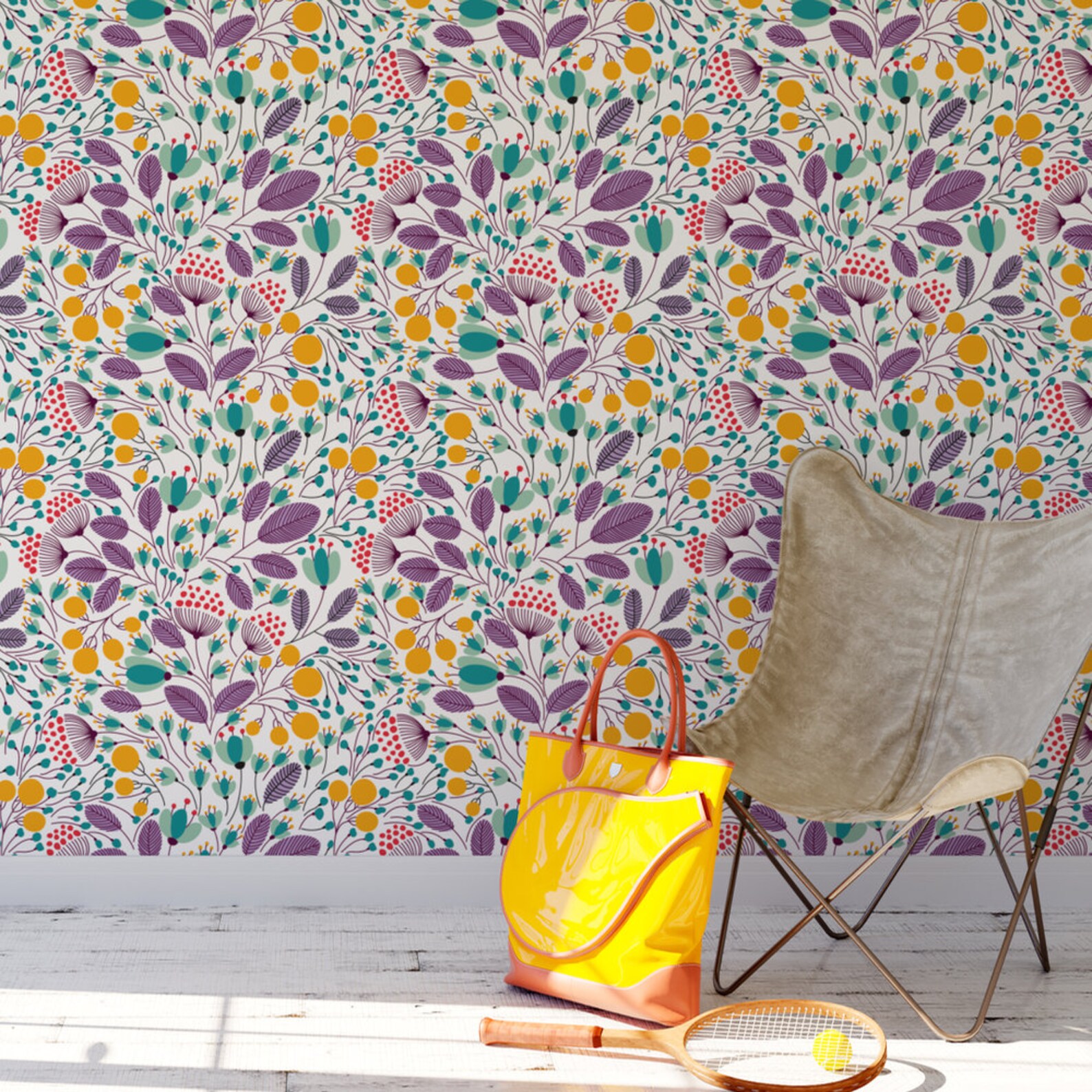 Illustrated Floral Removable Wallpaper / Tropical Wallpaper / Etsy