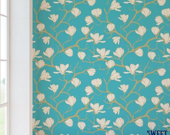 Papier peint amovible Blue Skies Magnolia / papier peint tropical / papier peint botanique auto-adhésif / papier peint à fleurs B166-27