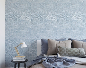 Blue Wave Removable Wallpaper: Abstract Line Art Peel & Stick