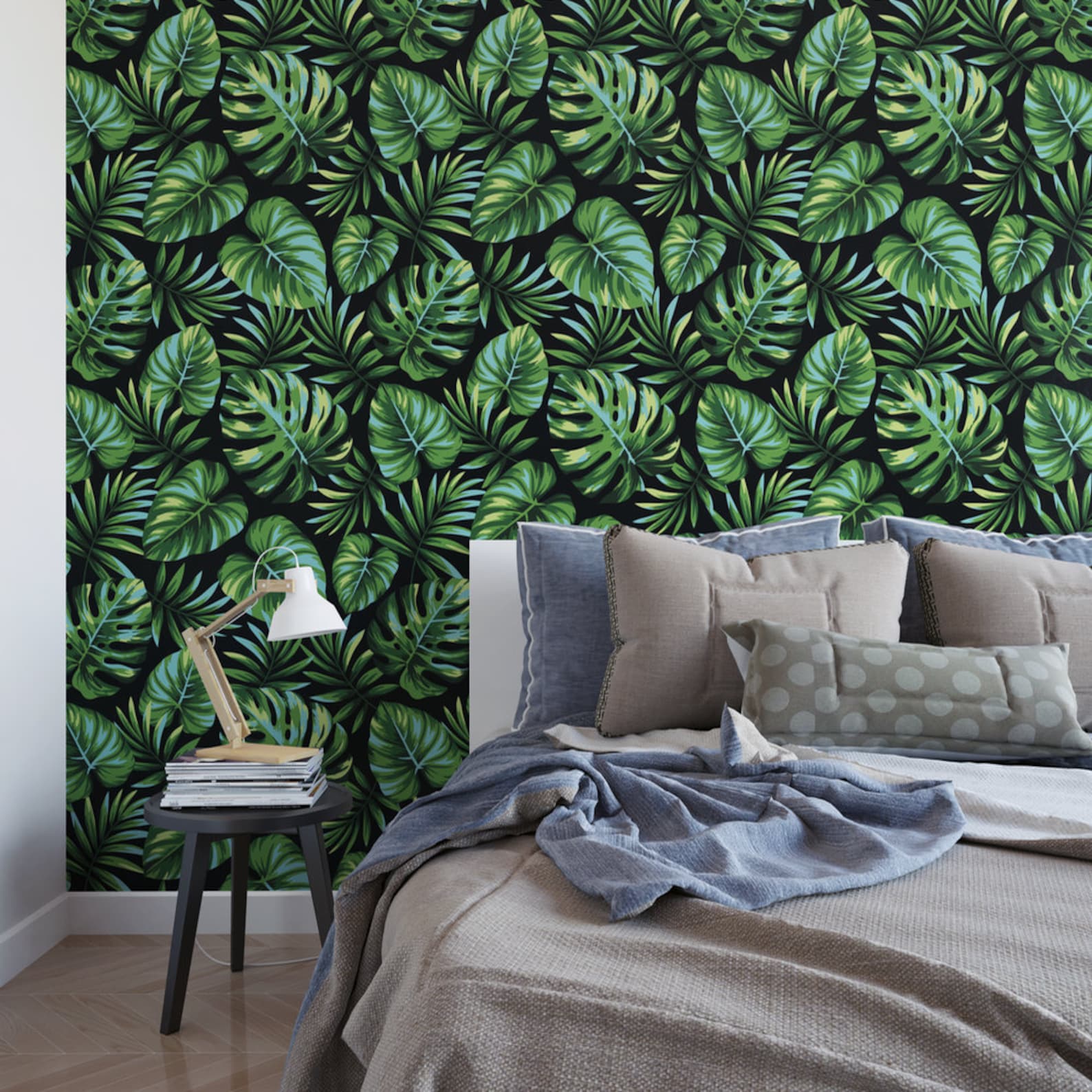 Dark Botanical Removable Wallpaper / Tropical Wallpaper / Etsy